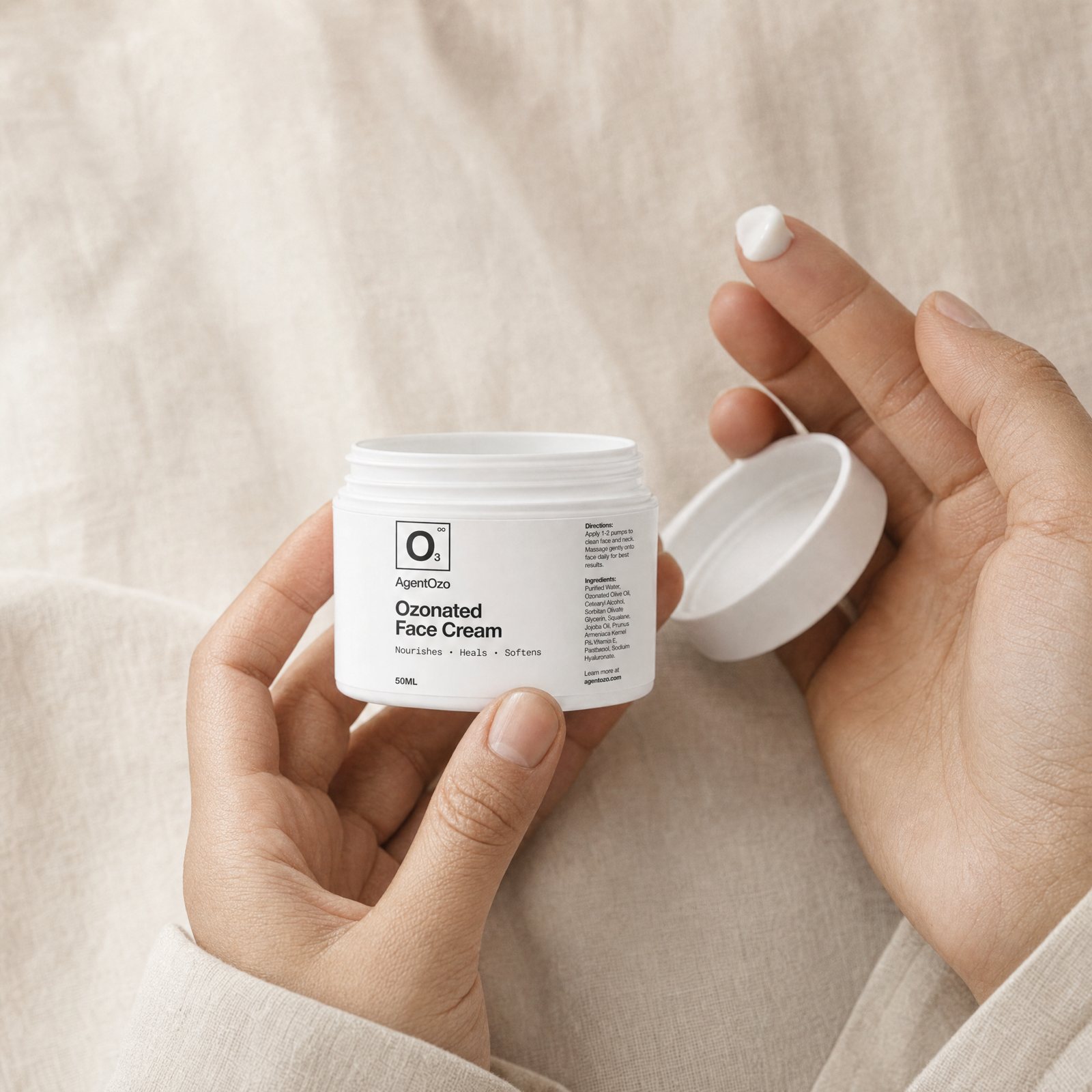 OzoMD Ozonated Face Cream swirled fresh in the open jar